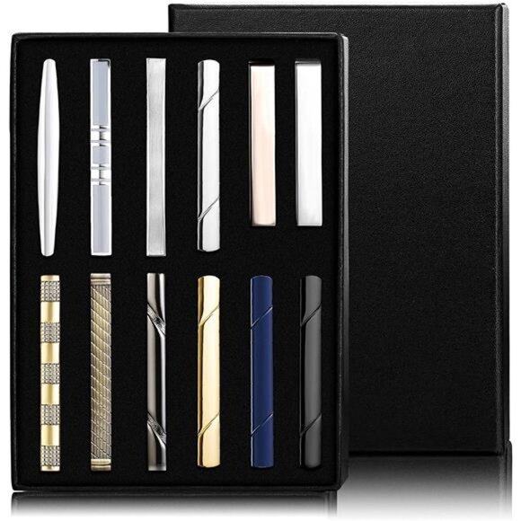 12 Pcs Tie Clips Set for Men Tie Bar Gift for Men Clip Set for Regular Ties
